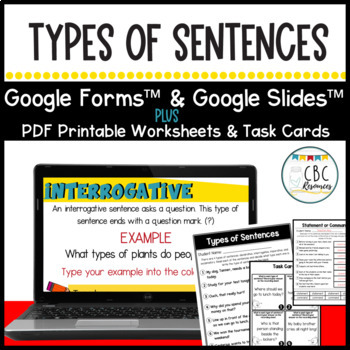 Preview of Digital Four Types of Sentences Lesson & Practice Google Slides™  Google Forms™