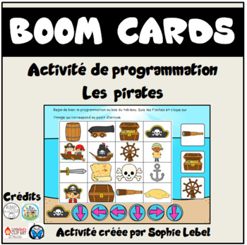 Preview of Digital French Boom cards- Programmation, repérage spatial (pirates)