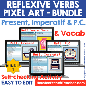 Preview of Digital French Pixel Art - French Reflexive Verbs - BUNDLE (4 in 1)