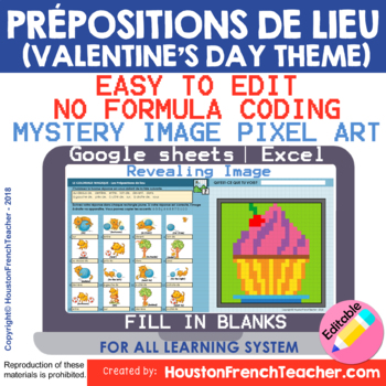 Preview of Digital French Pixel Art - Les prépositions de lieu | Mystery Reveal Picture