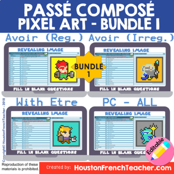 Preview of Digital French Pixel Art - Passé Composé - Mystery Reveal - BUNDLE (4 in 1)