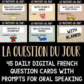 Preview of Digital French Questions and Prompts | La Question Du Jour | Prof du Jour