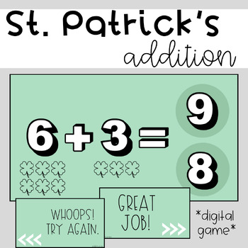 Preview of Digital Game | Google Slides | Addition 1-10 | St Patricks Day