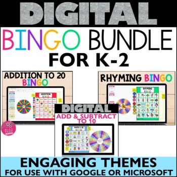 Preview of Bingo Games Digital Computer Party Activities Rhyming Addition Practice Math