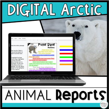 Preview of Digital Google Classroom Arctic Animal Research Project