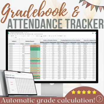 Preview of Digital Gradebook and Attendance Tracker | Automatic Grade Calculation