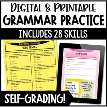 Preview of Digital Grammar Practice - 5th Grade Grammar Google Forms with Printables