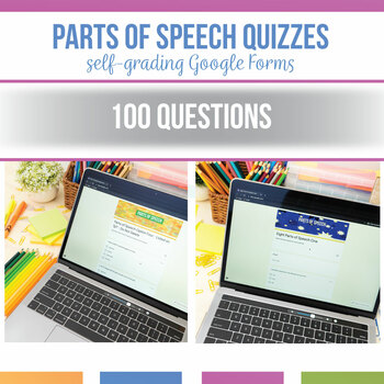 Preview of Parts of Speech Quizzes Bundle | Self-Grading Forms for 8 Parts of Speech