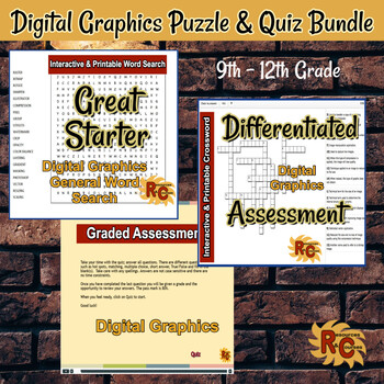 Preview of Digital Graphics Puzzles & Quiz Bundle Grade 9-12