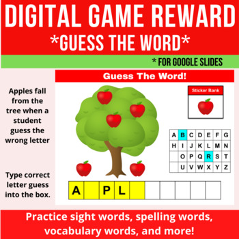 uklar Kredsløb ejer Digital Reward "Guess The Word" Game Sight Words, Vocabulary Google Slides