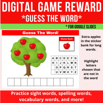 uklar Kredsløb ejer Digital Reward "Guess The Word" Game Sight Words, Vocabulary Google Slides