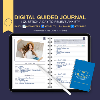 Preview of Digital Guided Journal, Anxiety but Awesome, 1 Question a Day to Relieve Anxiety