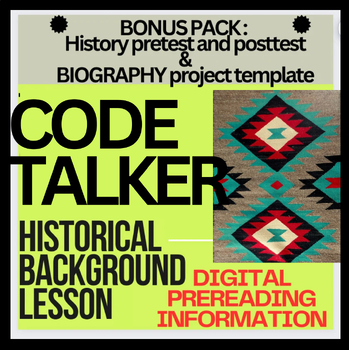 Preview of HISTORICAL BACKGROUND Intro & EDITABLE BOOK REPORT ppt template, Code Talkers