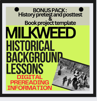 Preview of HISTORICAL BACKGROUND INTRO & EDITABLE BOOK REPORT template for novel MILKWEED