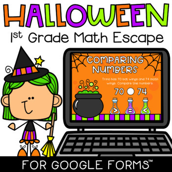 Preview of Digital Halloween Escape Room Game 1st Grade Math Review for Google Forms™