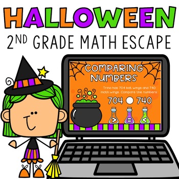 Preview of Digital Halloween Escape Room Game 2nd Grade Math Review for Google Forms™