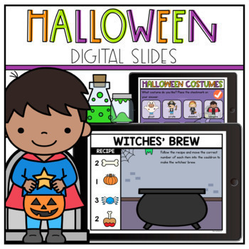 Preview of Digital Halloween Google Slides Kindergarten - Halloween Math & Literacy Slides
