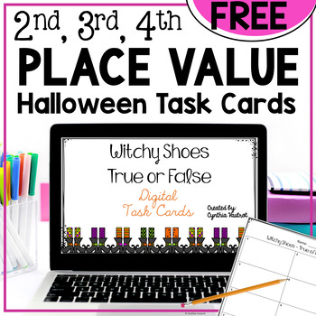 Preview of Place Value Halloween Digital Task Cards FREEBIE using Google Slides