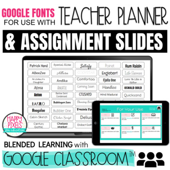 Preview of Digital Happy Pixels Teacher Planner Google Fonts: Blended & Remote Learning