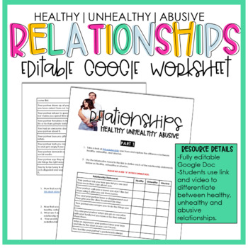 Preview of Digital- Healthy Vs Unhealthy Relationships Worksheet 