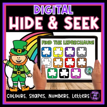 Preview of Digital Hide & Seek | Find the Leprechaun | Letters Numbers Shapes Colors