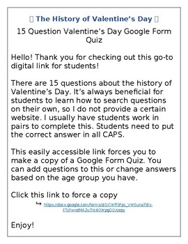 Preview of Digital History of Valentine's Day Google Form Quiz