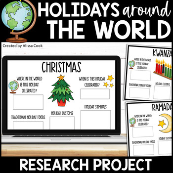 Preview of Digital Holidays Around the World Research Project | Google Slides Christmas