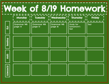 Preview of Digital Homework Chart Templates, Editable in Slides