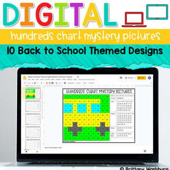 Preview of Digital Hundreds Chart Mystery Pictures | Back to School Theme