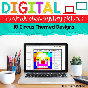 Preview of Digital Hundreds Chart Mystery Pictures | Circus Theme