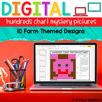 Preview of Digital Hundreds Chart Mystery Pictures | Farm Theme