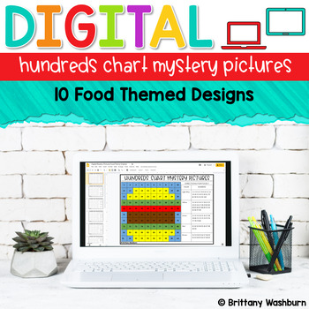 Preview of Digital Hundreds Chart Mystery Pictures | Food Theme