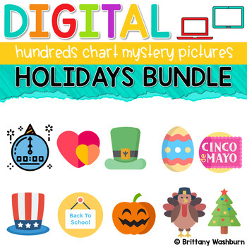 Preview of Digital Hundreds Chart Mystery Pictures | Holidays Bundle