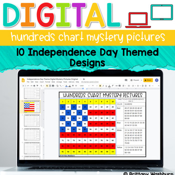 Preview of Digital Hundreds Chart Mystery Pictures | Independence Day Theme