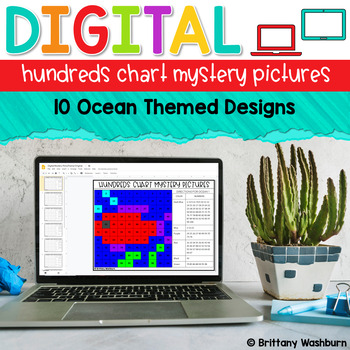 Preview of Digital Hundreds Chart Mystery Pictures | Ocean Theme