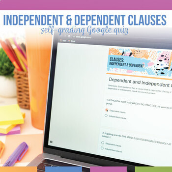 Preview of Digital Independent & Dependent Clauses Quiz | Self-Grading Clause Quiz