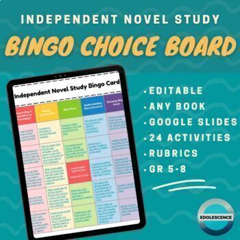 Preview of Digital Independent Novel Study Bingo Choice Board on Google Slides