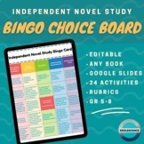 Digital Independent Novel Study Bingo Choice Board on Goog