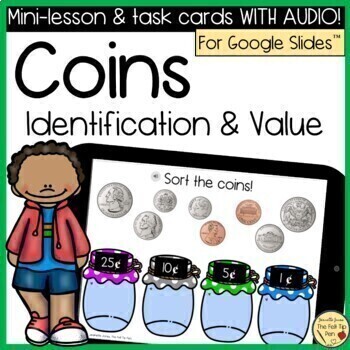 Preview of Digital Interactive Coin ID & Value Task Cards | Money | Google Slides