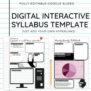 Preview of Digital Interactive Editable Syllabus Template (Notebook Paper Style)