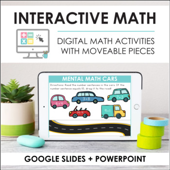 Preview of Digital Interactive Math Slides + Self-Grading Quizzes (First Grade BUNDLE)