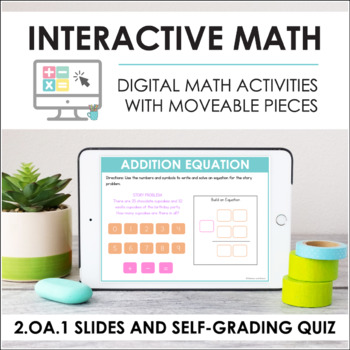 Preview of Digital Interactive Math for 2.OA.1 - Word Problems (Slides + Self-Grading Quiz)