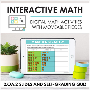Preview of Digital Interactive Math for 2.OA.2 - Fluency (Slides + Self-Grading Quiz)