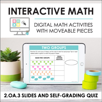 Preview of Digital Interactive Math for 2.OA.3 - Even and Odd (Slides + Self-Grading Quiz)