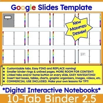 Preview of Digital Interactive Notebook 10-Tab Binder GoogleSlide Template 2.5 | Commercial