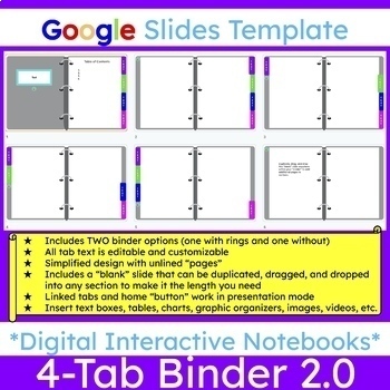 Preview of Digital Interactive Notebook 4-Tab Binder Google Slide Template 2.0 | Commercial
