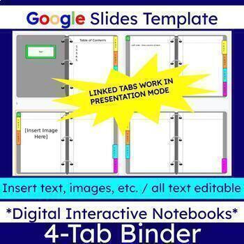 Preview of Digital Interactive Notebook 4-Tab Binder Google Slide Template | Commercial Use