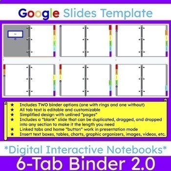 Preview of Digital Interactive Notebook 6-Tab Binder Google Slide Template 2.0 | Commercial