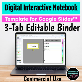Preview of Digital Interactive Notebook Editable 3-Tab Binder Template for Google Slides™
