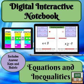 Preview of Digital Interactive Notebook Equations Inequalities 6th Grade Math